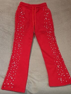 Reveer Men's Red Embellished Jogger Pants - Premium Casual Style